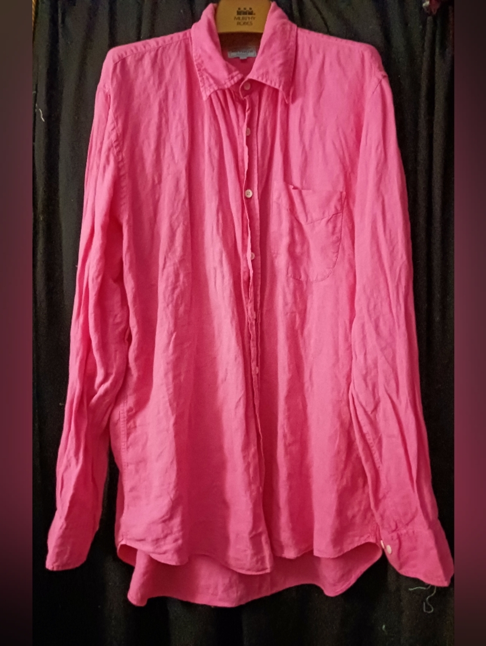 100% Linen Women's Long-Sleeve Button-Up Shirt, Pink